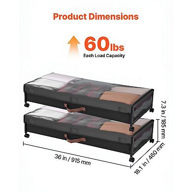 2 Pack Under Bed Storage with Wheels, Rolling Underbed Bins with Clear Lids for Clothes Shoes Black