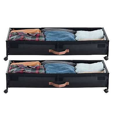 2 Pack Under Bed Storage with Wheels, Rolling Underbed Bins with Clear Lids for Clothes Shoes Black