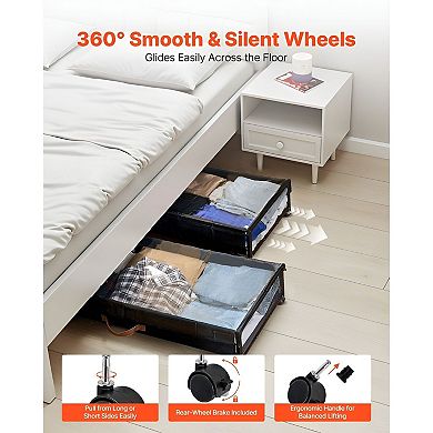 2 Pack Under Bed Storage with Wheels, Rolling Underbed Bins with Clear Lids for Clothes Shoes Black