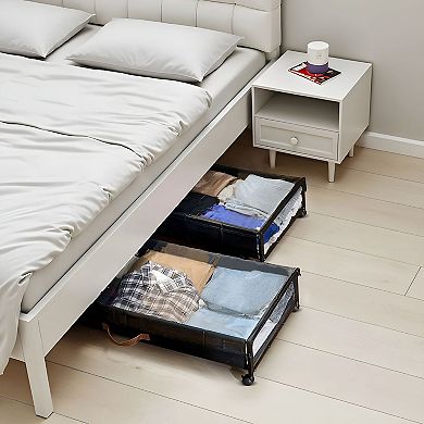 2 Pack Under Bed Storage with Wheels, Rolling Underbed Bins with Clear Lids for Clothes Shoes Black