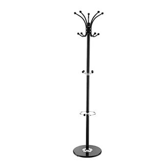 Hallway Coat Stand with Multiple Hooks and Integrated Umbrella Holder Black