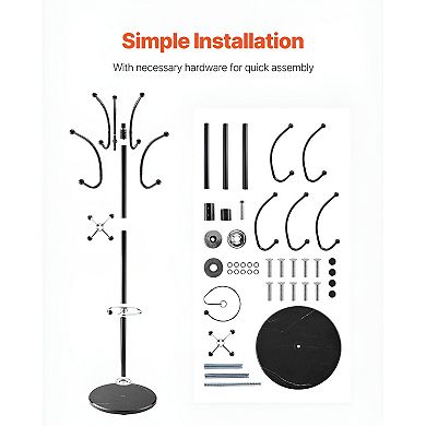 Hallway Coat Stand with Multiple Hooks and Integrated Umbrella Holder Black