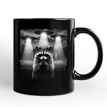Funny Raccoon UFO Mug, Unisex Black Gift