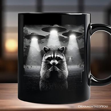 Funny Raccoon UFO Mug, Unisex Black Gift