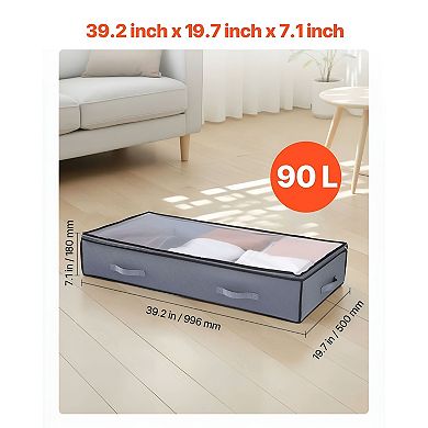 4 Piece Under Bed Storage Organizer 90 L with Transparent Top Foldable Clothes Blanket Box Grey