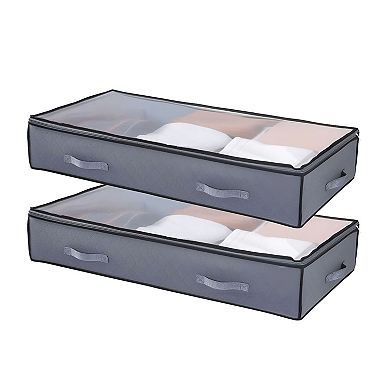 4 Piece Under Bed Storage Organizer 90 L with Transparent Top Foldable Clothes Blanket Box Grey