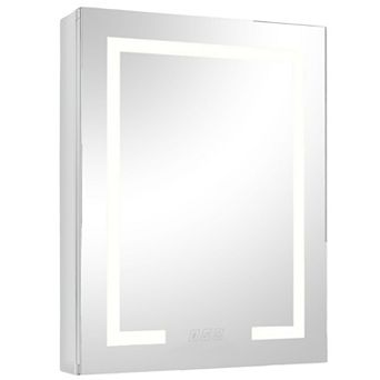 Silver LED Bathroom Mirror Cabinet 20x26 in with Anti-Fog Adjustable Shelves and Built-In Socket