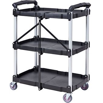 Folding Rolling Utility Cart for Home, Office, or Warehouse Black