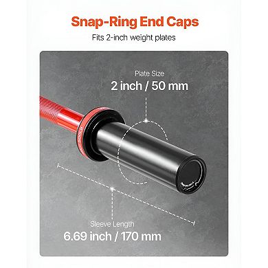 4-Foot Weightlifting Barbell, Ceramic-Coated Steel Bar with Smooth Rotating Sleeves - Black and Red