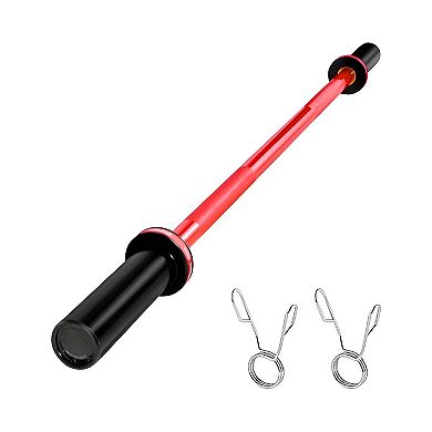 4-Foot Weightlifting Barbell, Ceramic-Coated Steel Bar with Smooth Rotating Sleeves - Black and Red