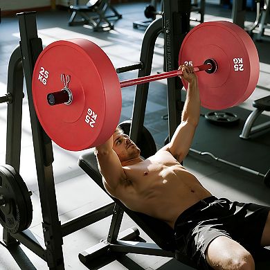 4-Foot Weightlifting Barbell, Ceramic-Coated Steel Bar with Smooth Rotating Sleeves - Black and Red
