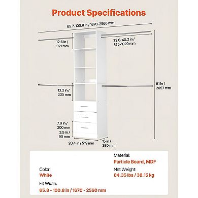 Closet Storage Organizer with Drawers and 11 Shelves for Bedroom or Laundry - White