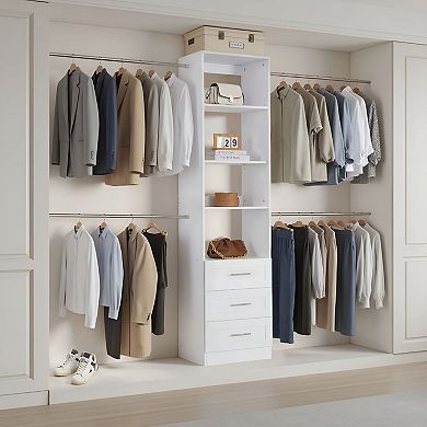 Closet Storage Organizer with Drawers and 11 Shelves for Bedroom or Laundry - White