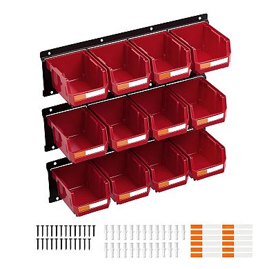 12-Piece Wall-Mounted Storage Bins Set with Labels for Small Parts, Crafts, and Office Supplies