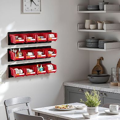 12-Piece Wall-Mounted Storage Bins Set with Labels for Small Parts, Crafts, and Office Supplies