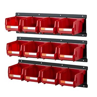 12 pc Wall-Mounted Storage Bins Set with Labels for Small Parts, Crafts, and Office Supplies