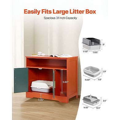 Cat Litter Box Cabinet Furniture for Automatic Litter Boxes, Indoor Enclosed Design - Red