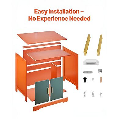 Cat Litter Box Cabinet Furniture for Automatic Litter Boxes, Indoor Enclosed Design - Red