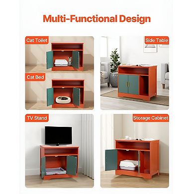 Cat Litter Box Cabinet Furniture for Automatic Litter Boxes, Indoor Enclosed Design - Red