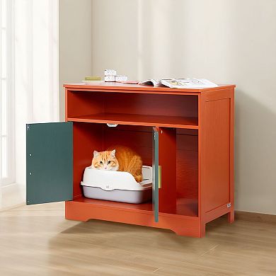 Cat Litter Box Cabinet Furniture for Automatic Litter Boxes, Indoor Enclosed Design - Red