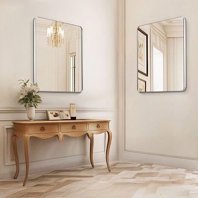 36 x 36-inch Wall Mirror Square Design with Silver Frame for Bathroom or Hallway