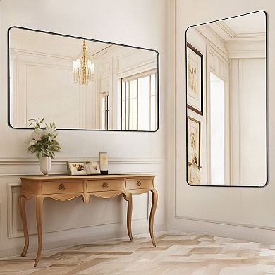 72 x 32 Inch Full Length Rectangular Wall Mirror with Silver Aluminum Frame for Bedroom or Hallway