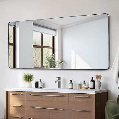 72 x 32 Inch Full Length Rectangular Wall Mirror with Silver Aluminum Frame for Bedroom or Hallway