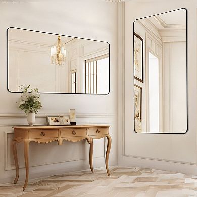 Full Length Vertical Wall Mirror 28 x 60 inch Rectangular Black Frame for Bedroom or Bathroom