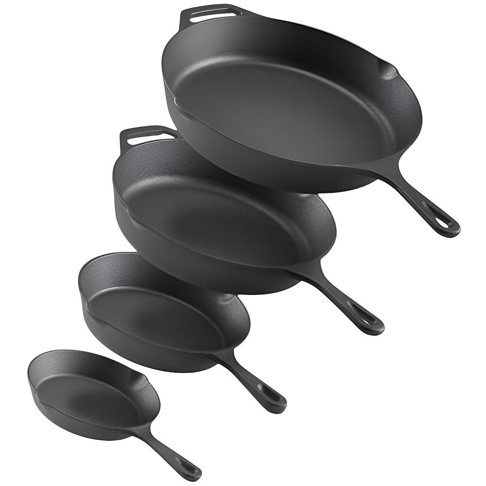 4-Piece Cast Iron Skillet Set 10, 12, 16, 18 Inch Black Frying Pans Oven Safe for Everyday Cooking