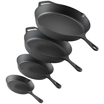 4 pc Cast Iron Skillet Set 10, 12, 16, 18 Inch Black Frying Pans Oven Safe for Everyday Cooking