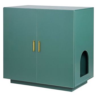 Cat Litter Box Enclosure Furniture with Vent Holes, Indoor Hidden Litter Box Cabinet - Dark Green
