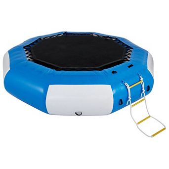 13 ft Inflatable Water Trampoline with Ladder and Handles Supports Up to 880 lbs - Blue and White