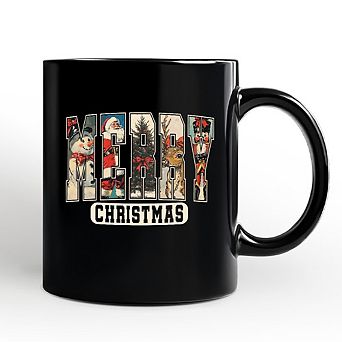 Merry Christmas Vintage Mug, Santa Tree Reindeer Snowman Nutcracker Gift