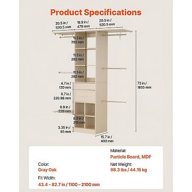 Closet Organizer with 17 Sections and Drawers for Bedroom or Laundry Room - Grey