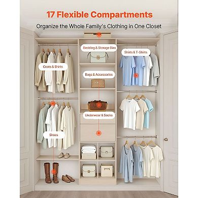 Closet Organizer with 17 Sections and Drawers for Bedroom or Laundry Room - Grey
