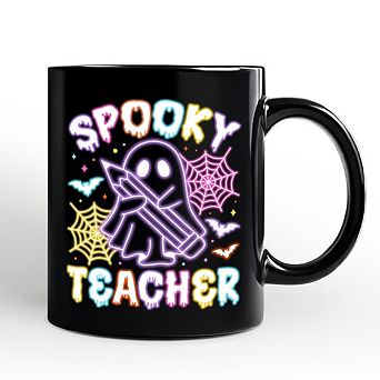 Spooky Teacher Neon Ghost Mug, Retro Halloween Gift for Educators