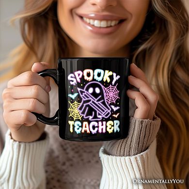 Spooky Teacher Neon Ghost Mug, Retro Halloween Gift for Educators