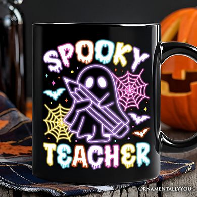 Spooky Teacher Neon Ghost Mug, Retro Halloween Gift for Educators