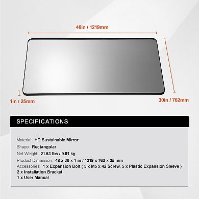 Full Length Wall Mounted Mirror 48 x 30-inch Rectangular Black Frame for Bathroom or Bedroom