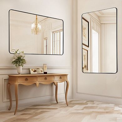 Full Length Wall Mounted Mirror 48 x 30-inch Rectangular Black Frame for Bathroom or Bedroom