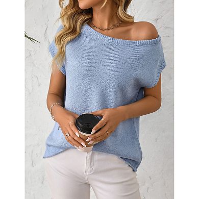 Women's Short Sleeved Sweater Casual Basic Round Neck Loose Knit Pullover Lightweight Shirt Top