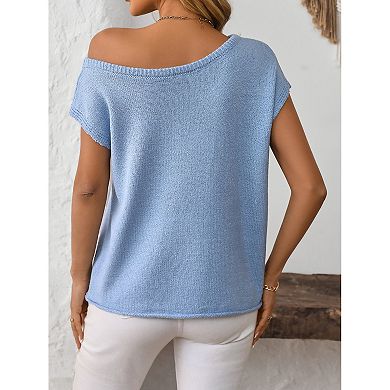 Women's Short Sleeved Sweater Casual Basic Round Neck Loose Knit Pullover Lightweight Shirt Top