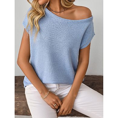 Women's Short Sleeved Sweater Casual Basic Round Neck Loose Knit Pullover Lightweight Shirt Top