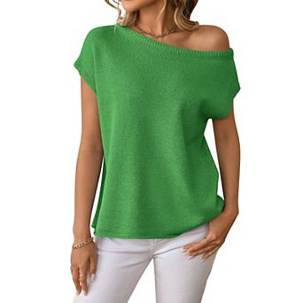 Women's Short Sleeved Sweater Casual Basic Round Neck Loose Knit Pullover Lightweight Shirt Top
