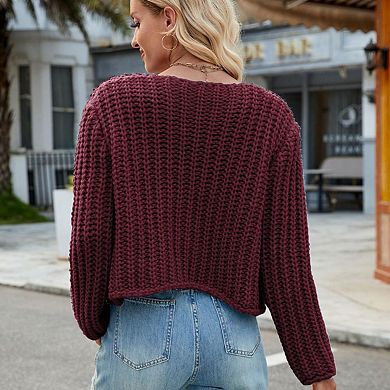 Women's Solid Color Thick Needle Sweater Jacket, Loose, Soft and Lazy Style Cardigan