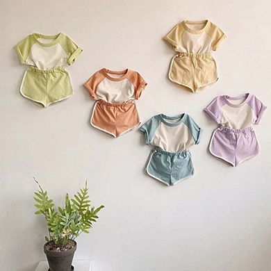 Round Neck Short-Sleeved Top & Shorts Summer Cotton Set