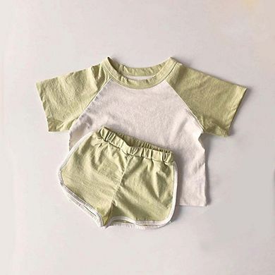Round Neck Short-Sleeved Top & Shorts Summer Cotton Set