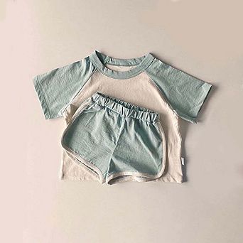Round Neck Short-Sleeved Top & Shorts Summer Cotton Set
