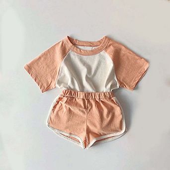 Round Neck Short-Sleeved Top & Shorts Summer Cotton Set