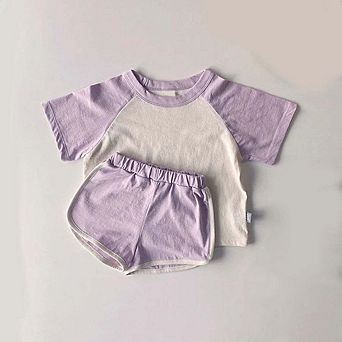 Round Neck Short-Sleeved Top & Shorts Summer Cotton Set